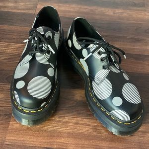 Dr. Marten’s 1461 QUAD brand new, black and white polka dot smooth platforms
